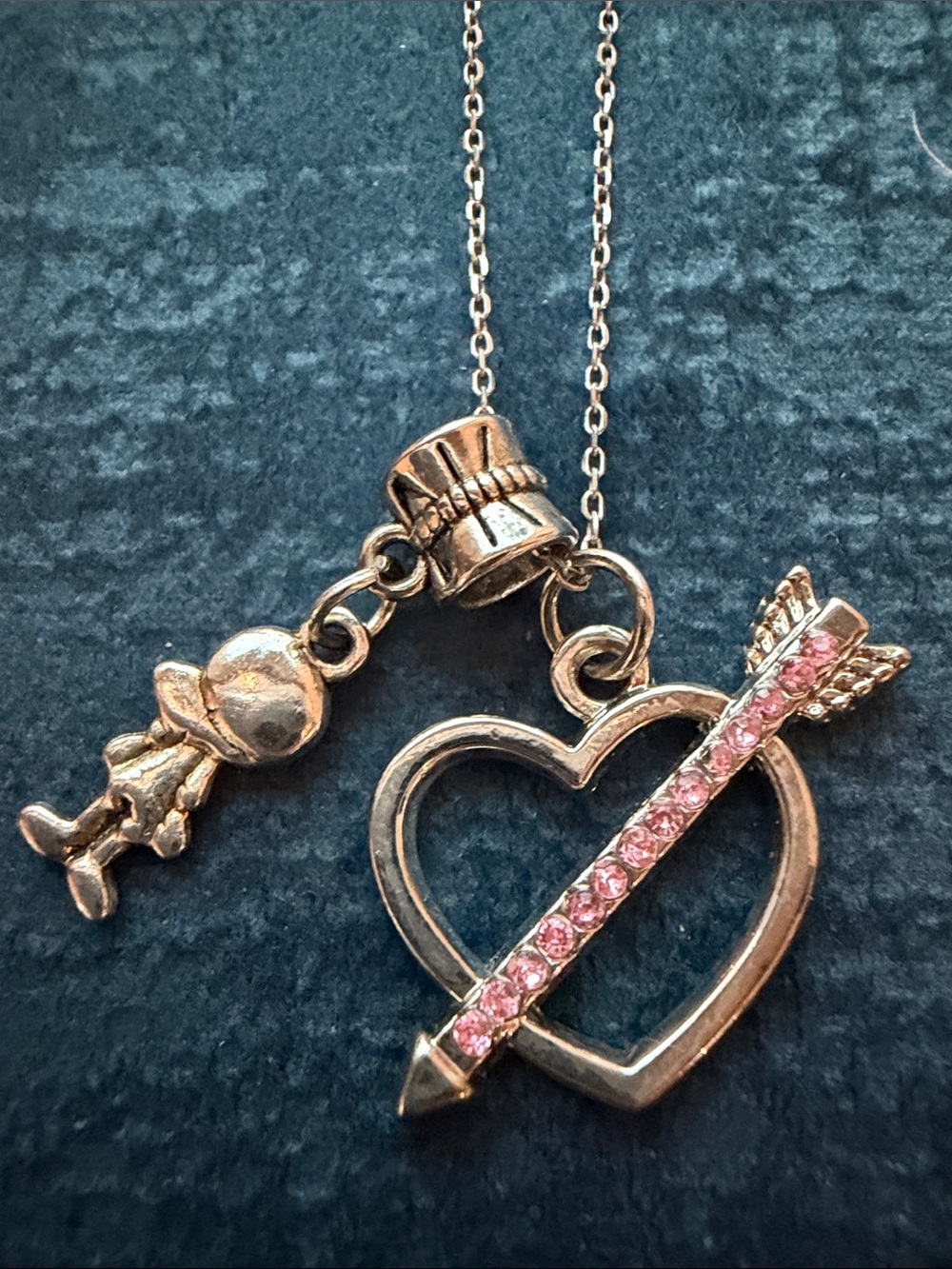 925 Silver Plated Heart and Arrow Pendant Necklace with Boy Mom’s Accent Charm